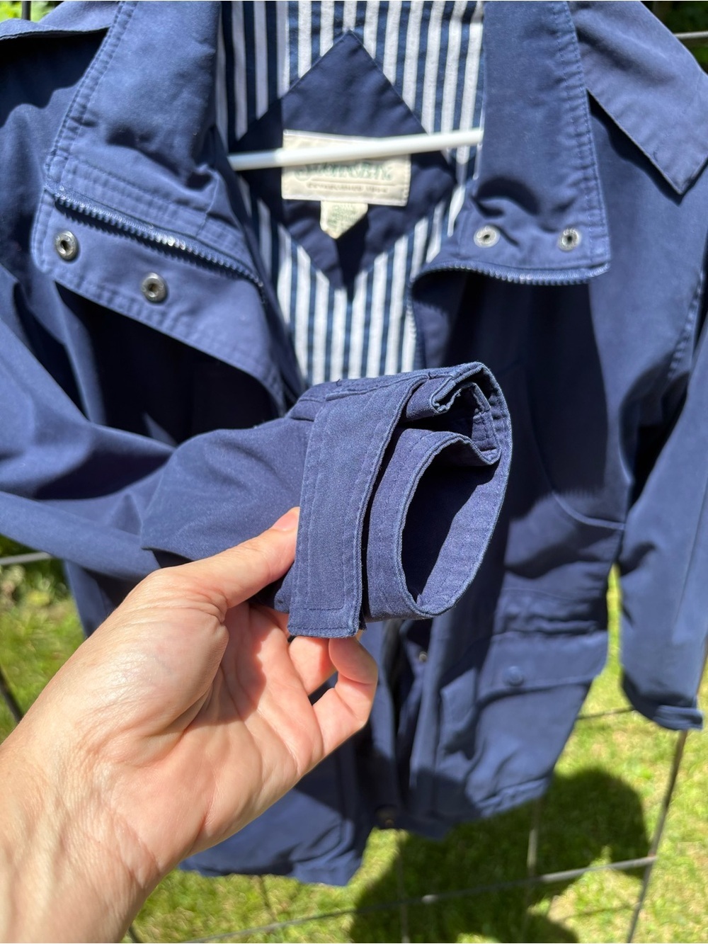 Vintage St. John's Bay Navy Hooded Jacket Striped Lining Petite Medium - Picture 8 of 15